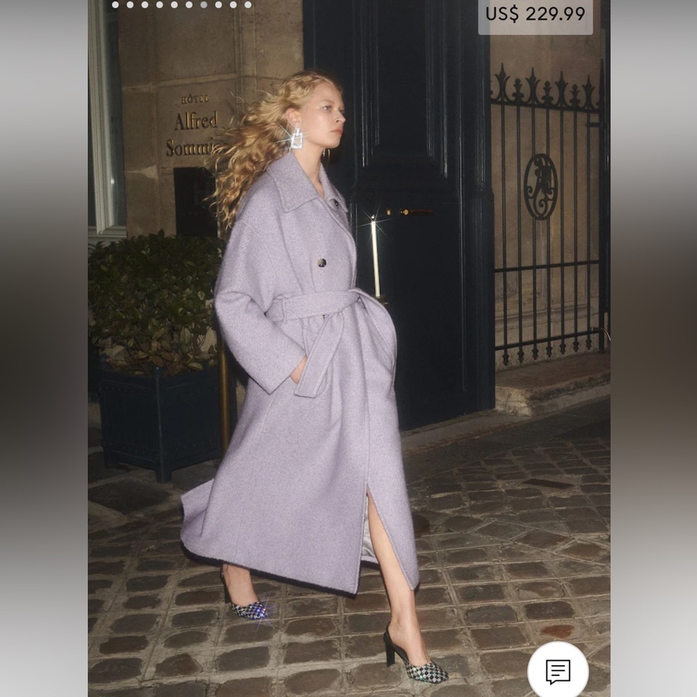 Mango purple woolen coat with belt